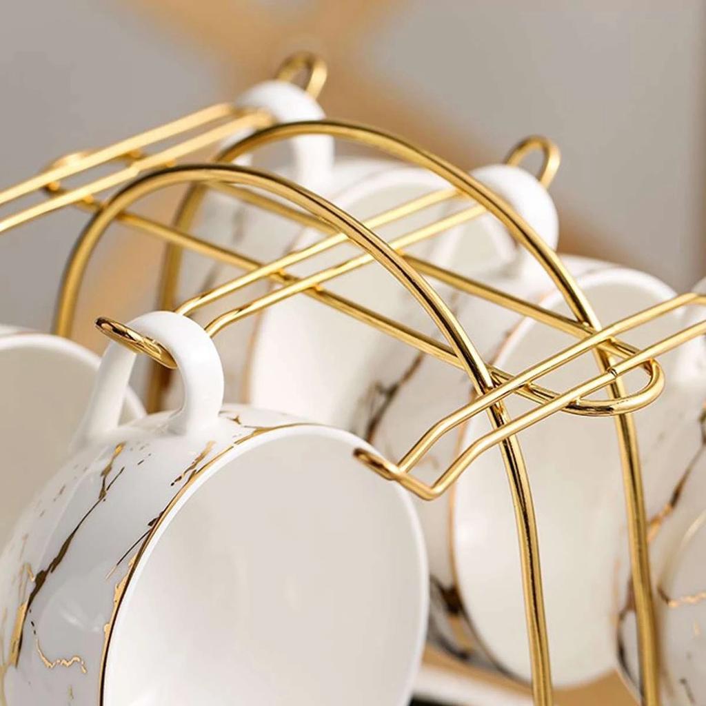 Nordic Home Kitchen Tabletop Coffee Mug Holder 6 Cups Stand Gold Metal Cups Holders Rack Drain Organizer Rack