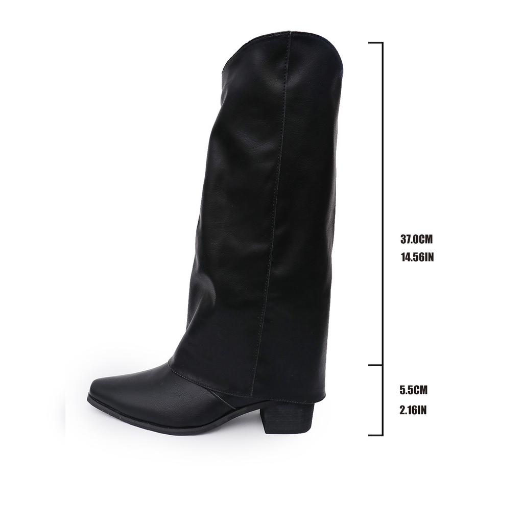 Fashion New Retro-style Rivet High-top Western Cowboy Boots, Women's Long Mid-heel Pointed-toe Hooded Knight Boots, Long Boots