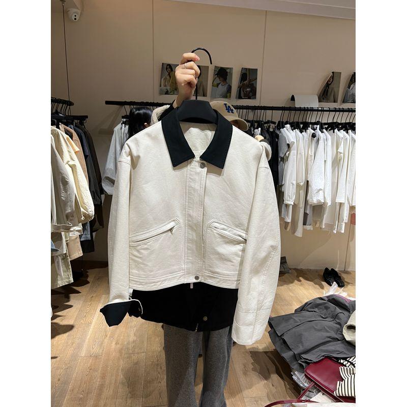 

Youanmi Лоскутная куртка контрастного цвета с лацканами Женская Осенняя Новинка K-стиль Свободный Короткий Топ на все случаи жизни Beige S