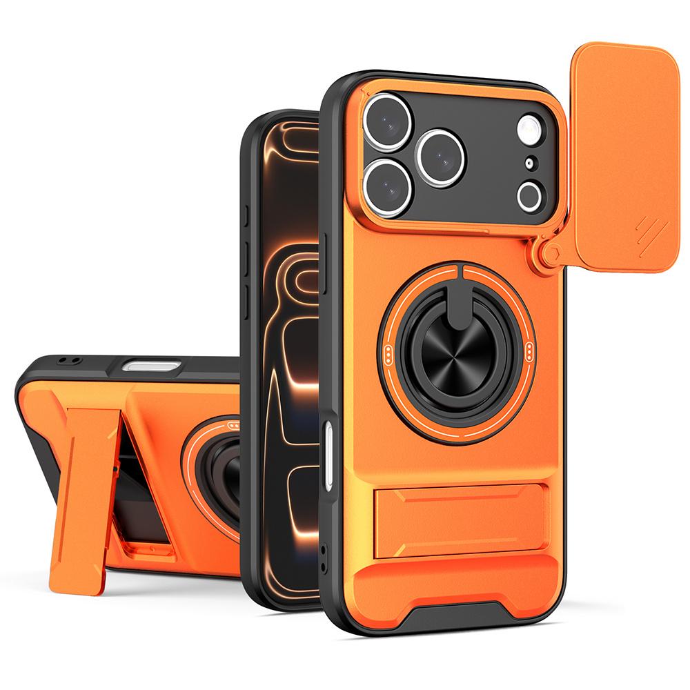 For iPhone 17 Pro Max Case Compatible with MagSafe Ring Holder Foldable Kickstand TPU PC Phone Cover with Camera Lens Slider