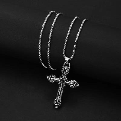 Retro Cross Pendant Necklace: Versatile Street-Style Titanium Steel Chain for Men and Women