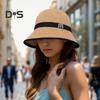 Summer Women Fisherman Hat Sun Protection Anti-UV Foldable Straw Hat Letter Decor Breathable Portable Camping Beach Travel Gardening Sun Cap