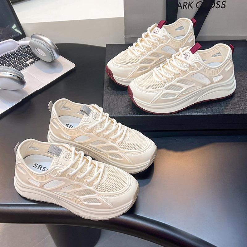 Summer Hollow Women's Casual Sneakers Breathable Height-increasing Platform Shoes Soft Sole Shock-absorbing Running Shoes 2025