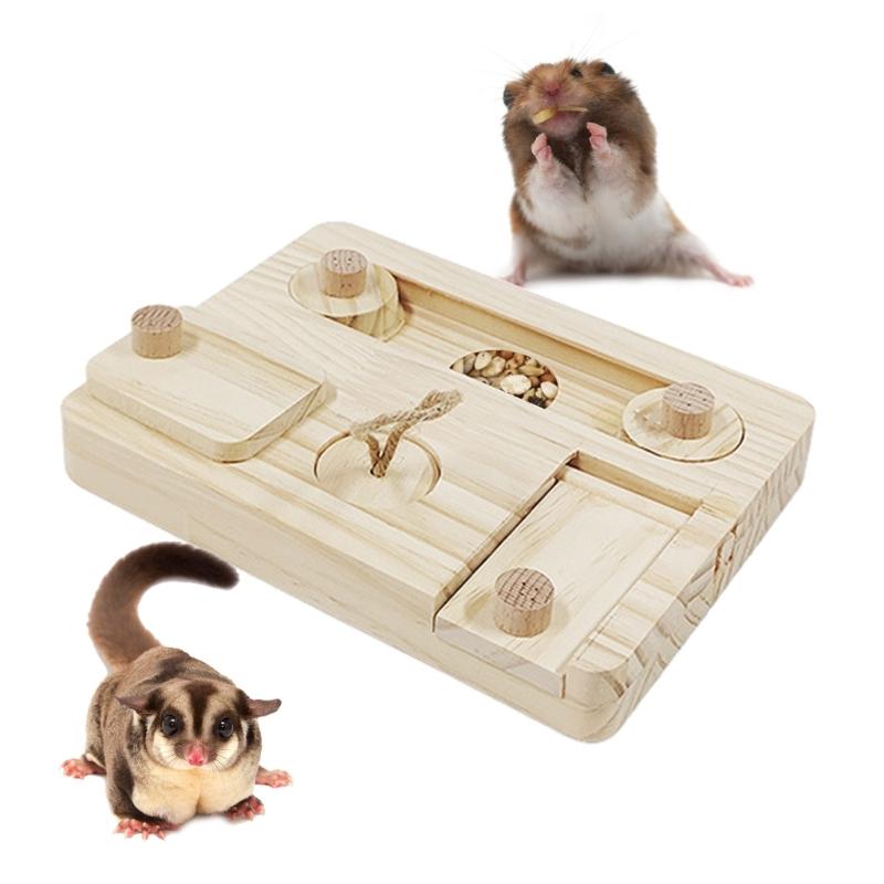Rabbit Foraging Toy Interaction Food Feeder Puzzle Game for Small Pet Hamsters Feeding Training Board Wood Treats Feeder