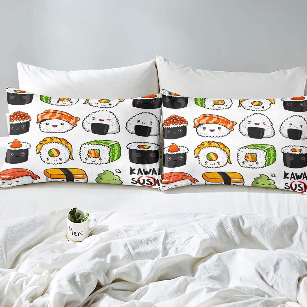 Three-Piece Catering Rice Ball Animation Digital Printing Quilt Pillowcase Bedding