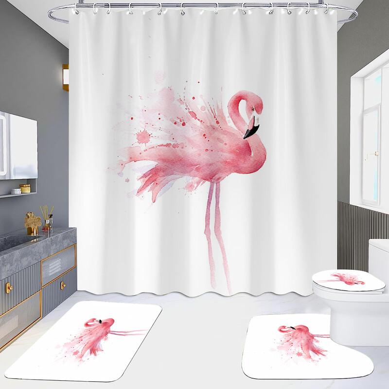 Xihe HD Printed Waterproof Punch-Free Shower Curtain Set