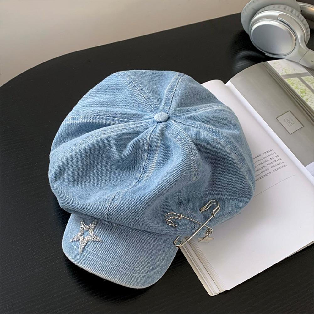 Cool Star Pattern Berets Cap Sweet Newsboy Cap Casual Vintage Denim Hat Girls