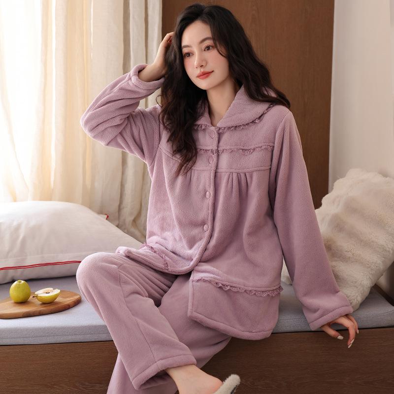 

Пижама Женская Зимняя Коралловый Флис Утепленный Флис Теплая Фланель Женщина Среднего Возраста Может Носить Домашний Костюм M