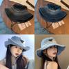 Denim Fisherman Hat With Logo Patch For Casual Outdoor Wear Men Women