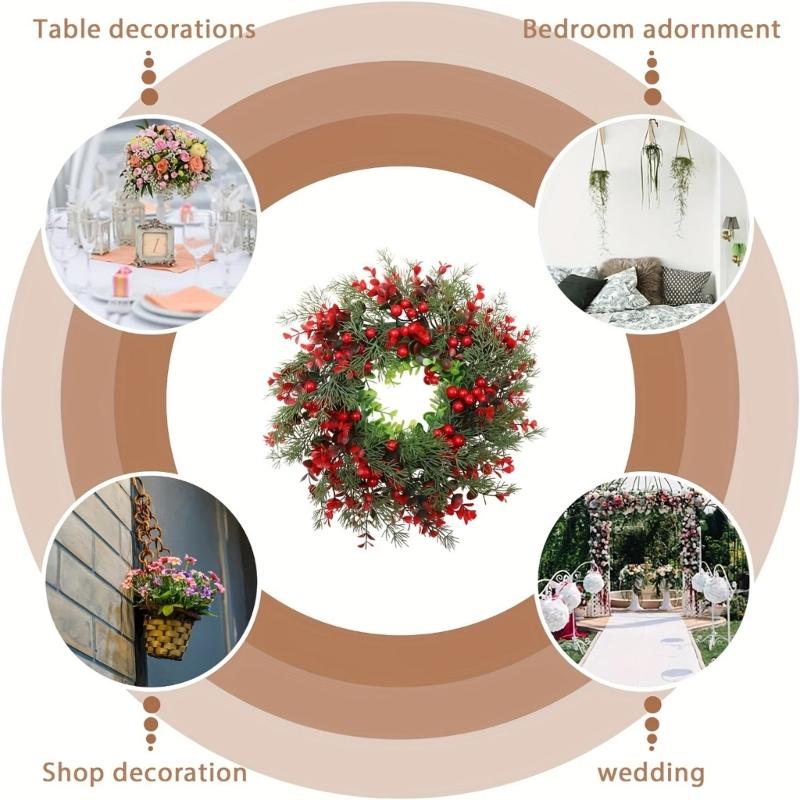 Fashion Christmas Garlands Green Portable Stylish Wreath with Berries Accent for Door and Wall Festival Decoration