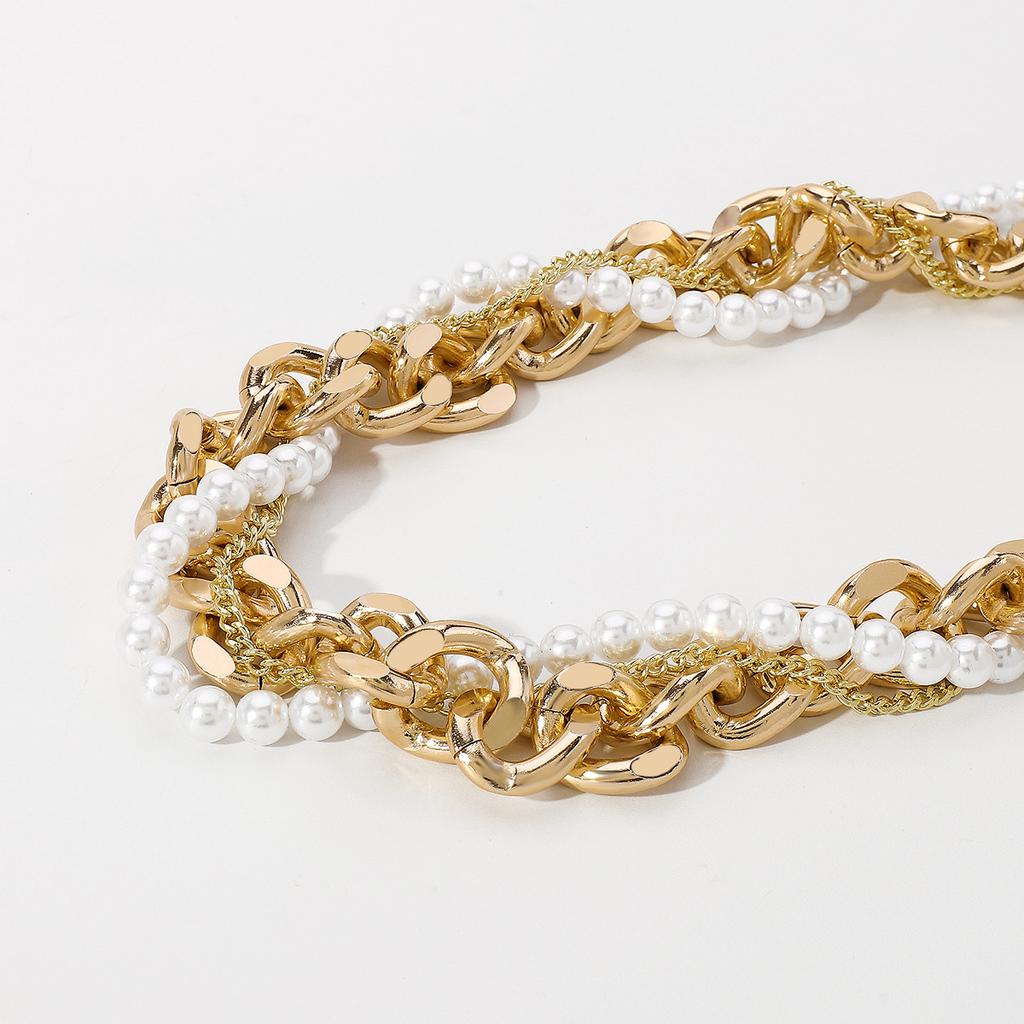 Tooxika Exaggerated Metal Style Pearl Stacking Necklace Women Light Luxury Antique Necklace