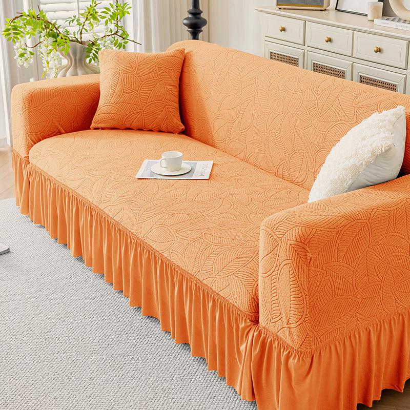 Plush Jacquard Skirted Sofa Cover, Elastic All-Season Fit, Dustproof Cushion Protector