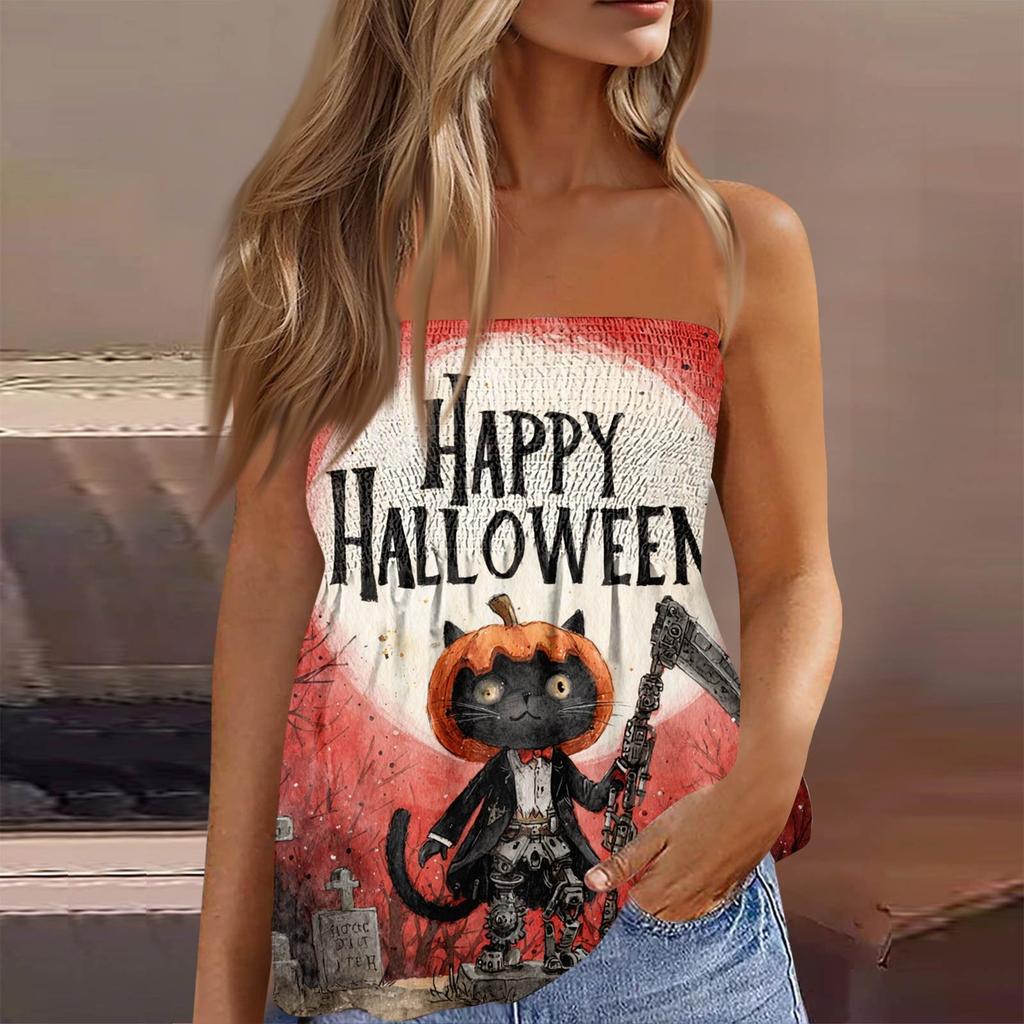 Sommer Schlauchtops für Damen, Niedliches Sexy Off-Shoulder Print Ärmelloses T-Shirt
