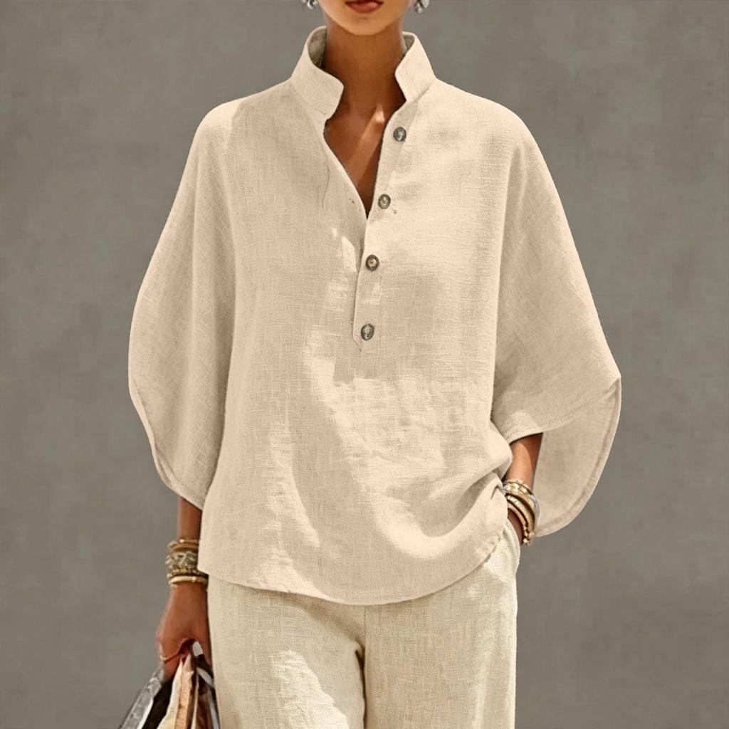 Bluse Leichte Baumwolle Set Knopfleiste Lässig Große Größen Oberteile Atmungsaktiv Ausgeh-Oberteile für Damen Kleidung für den Alltag Lounge Wear