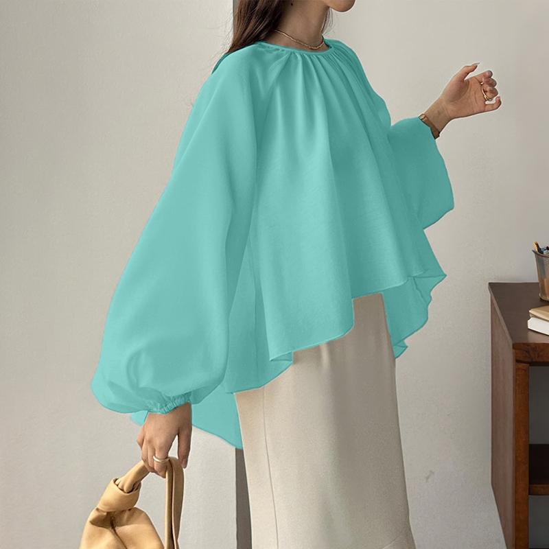 ZANZEA Women Casual Round Neck Loose Long Sleeve Asymmetrical Hem Cover Up Blouse