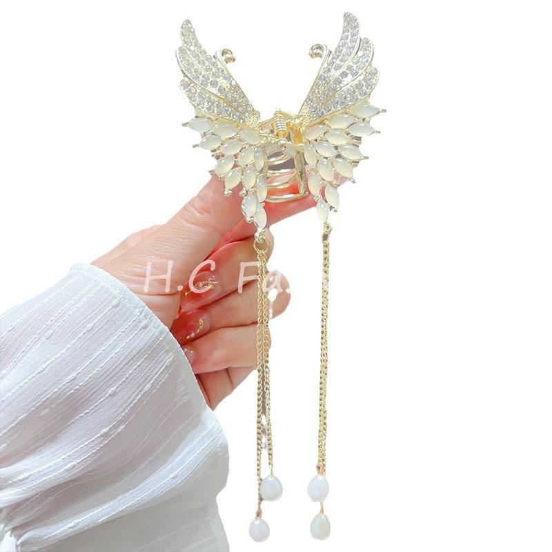 Elegante Schmetterlingsquaste Haarspange – Chinesischer Stil Halb-Pferdeschwanz Klauenclip für Damen