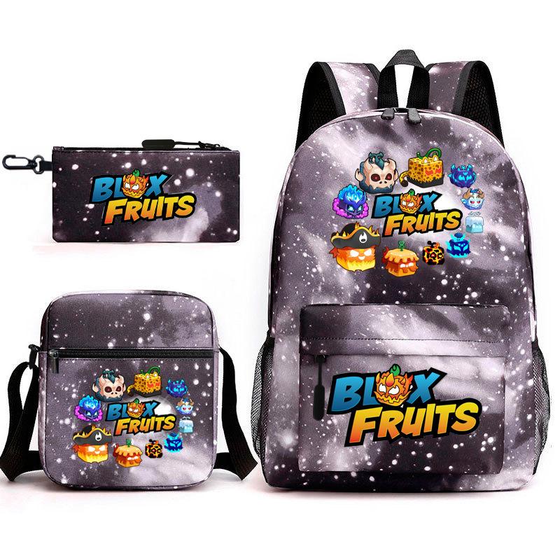 Blox Fruits Gioco Zaino Scolastico Giovanile Frutto del Demone Scuola Elementare Cielo Stellato Stampa a Caldo Zaino Set da Tre Pezzi