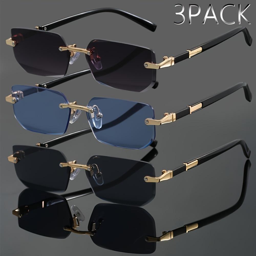 3pcs Trendy Rimless Rectangle Sunglasses Frameless Fashion Shades Punk Sunglasses Gradient Men Women UV400 Eyewear Driving