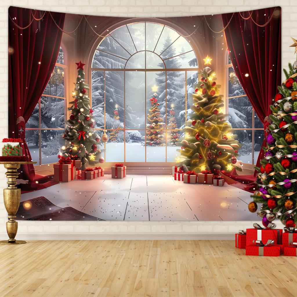 1pc Christmas Decoration Poster Tapestry, Christmas Tree Snow Scene Decoration Photography Background Banner