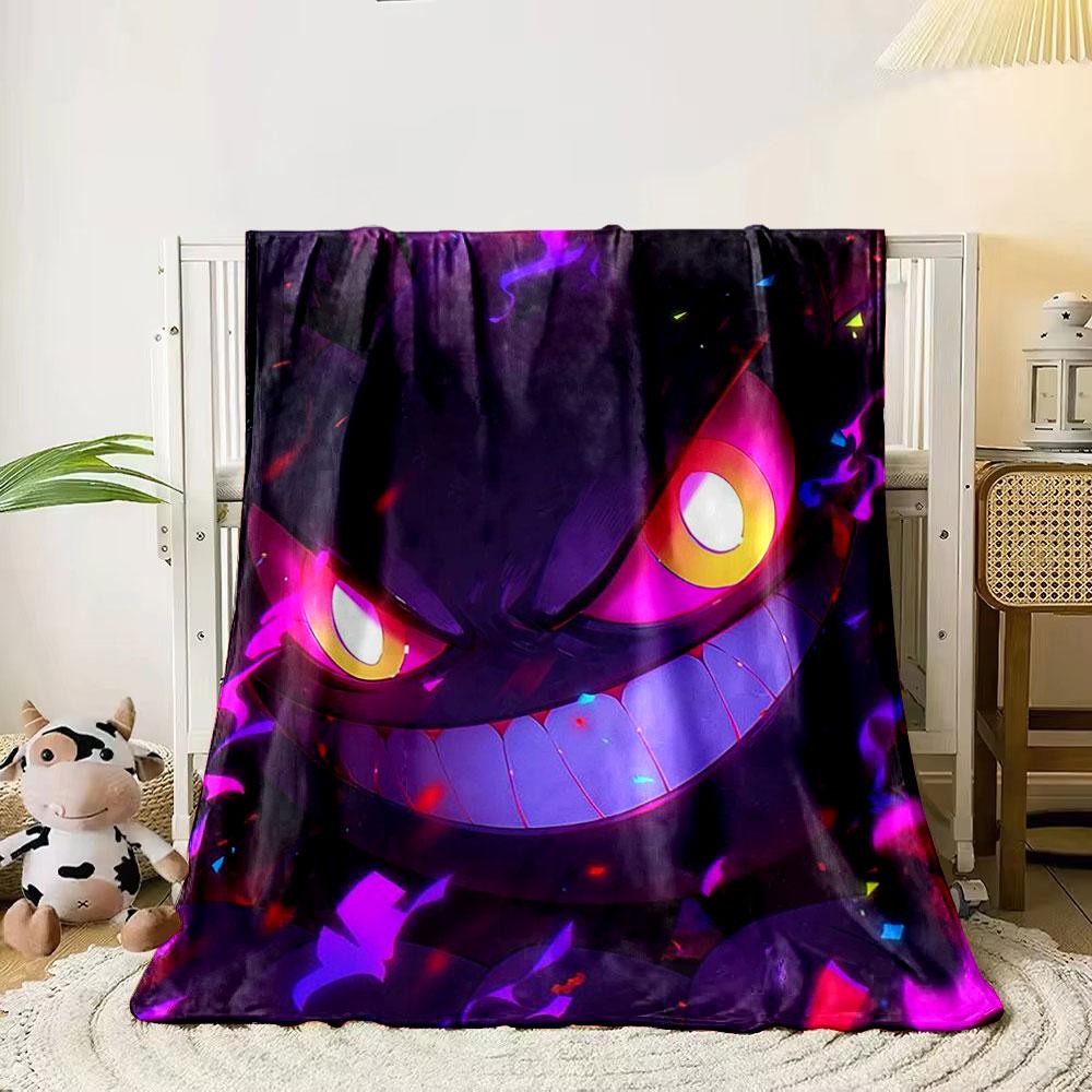 

Glowing purple and orange face with sharp teeth and fiery accents. for all seasons blanket lunch break throw gift 80cm x 120cm