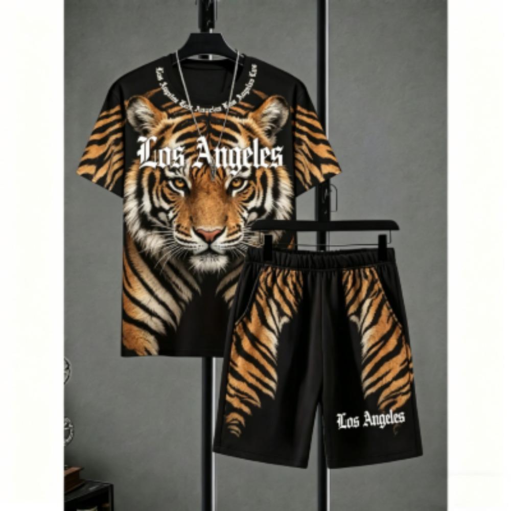 

Men s Set Tiger Zebra Stripe Colorful Printed Men s T-shirt and Shorts 2 Piece Set Summer Casual Outdoor Men s and Women s T-shirt Sets XXS