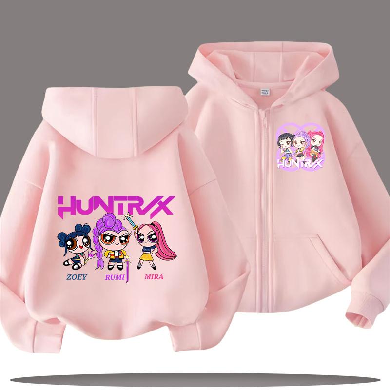 Hettegenser for barn med glidelås - K-pop Demon Hunters Jente Casual Topp - Gutt Sportsskjorte - Tegneserietrykk - Høst/vinterjakke