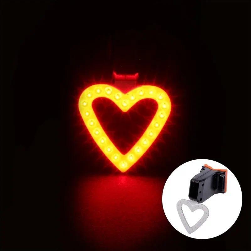 Bike Heart Shape Tail Light USB Rechargeable Bicycle Rear Lamp Waterproof Taillight 5 Mode