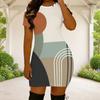 Women Plus Size Round Neck Short Sleeve Abstract Printed Fitted Mini Dress White Purple Gray