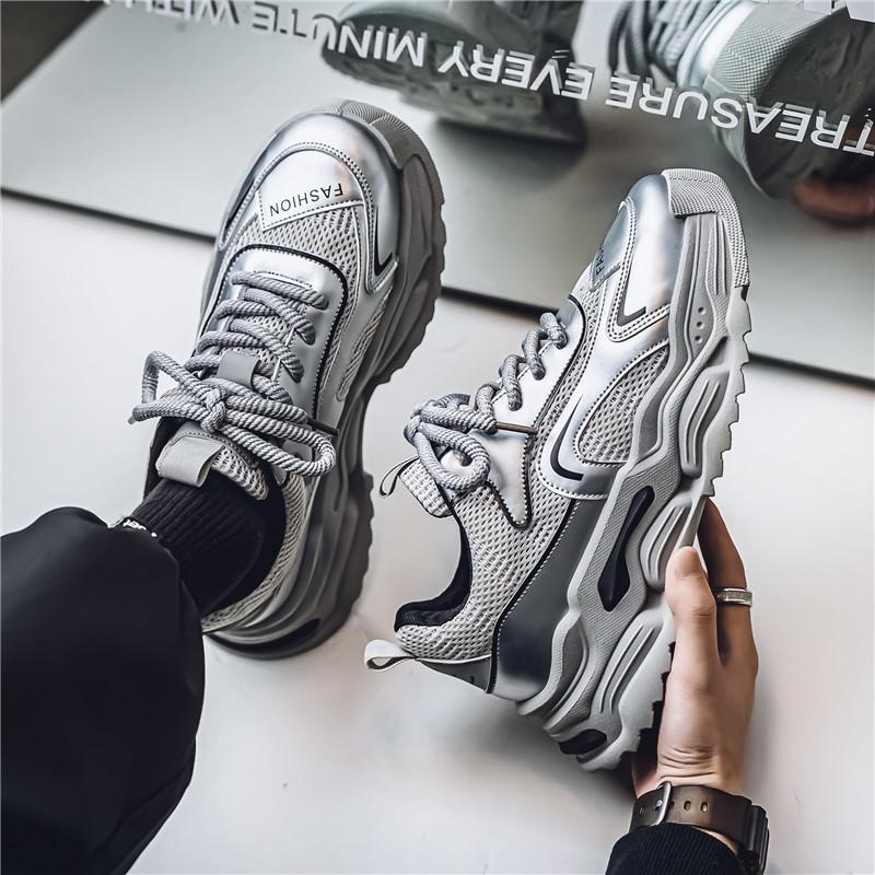 Studenten-Sportschuhe atmungsaktives Netz Freizeitschuhe Laufschuhe erhöhende Dad-Schuhe