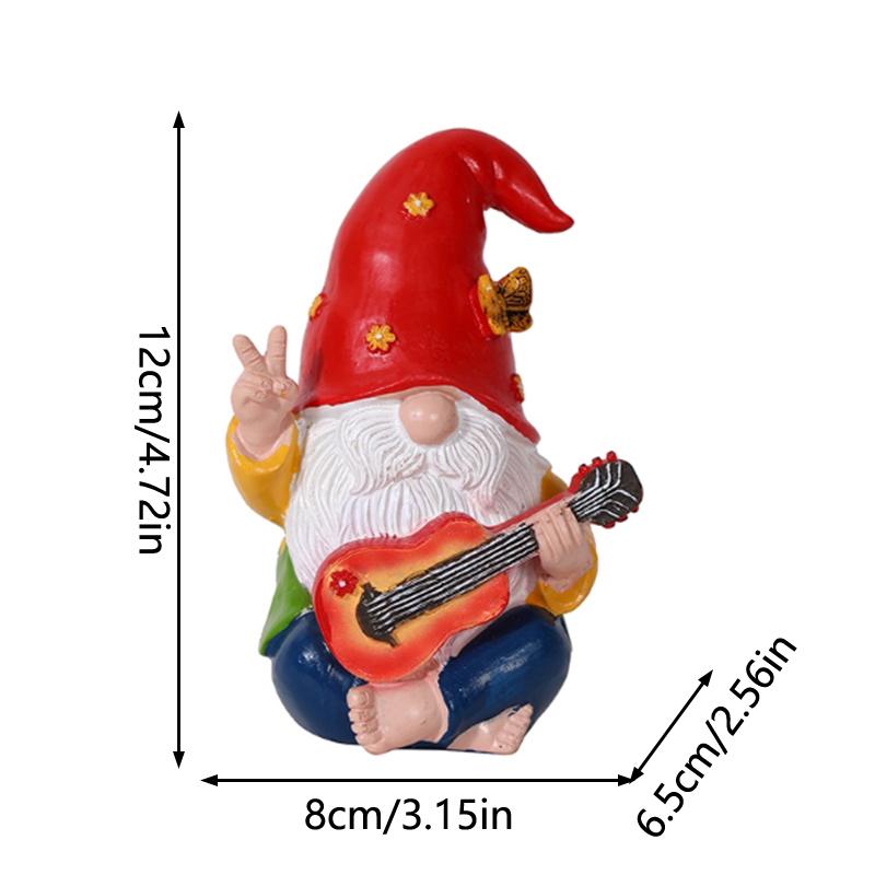 Skurrile Gitarre spielende Gnomenstatue, bunt, Harz, Gartenzwerg, Außendekoration, Hof, Balkon, Veranda, Neujahrsgeschenkidee
