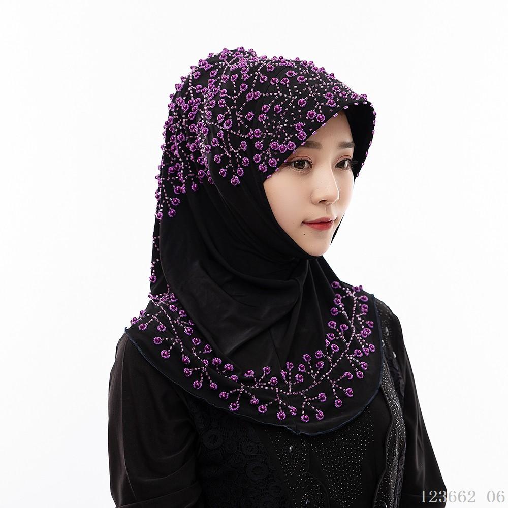 A Dropshipping / Spot / OEM Handmade Beaded Islamic Costumes Women's Scarf Muslim Headscarf