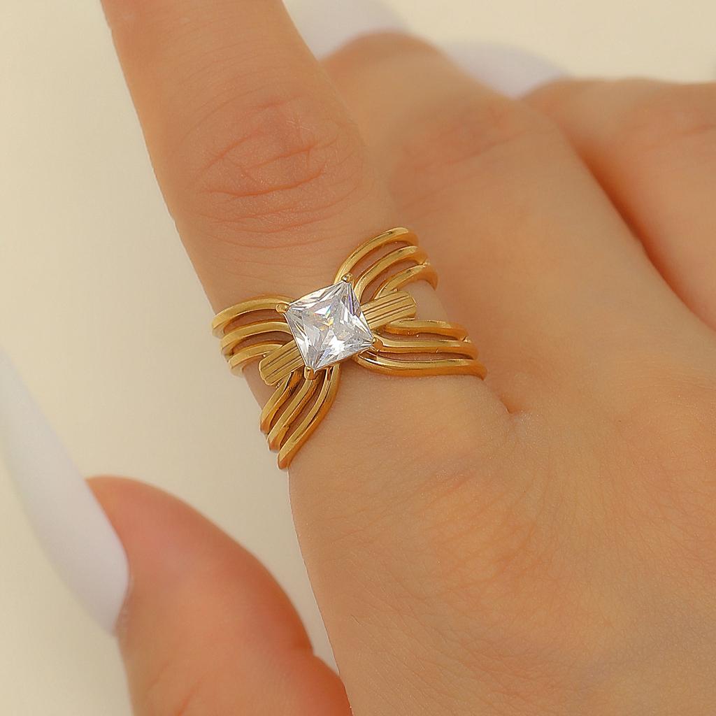316L Stainless Steel Zircon Inlay Irregular Ring Premium sense niche for Women Retro Metal Open Rings Party Jewelry Gifts