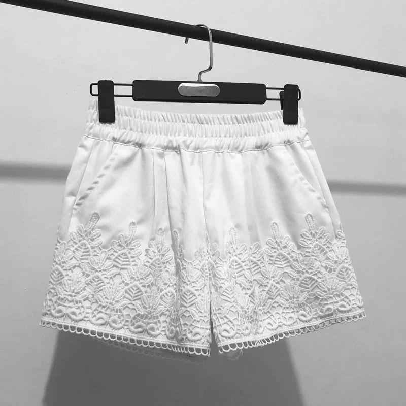 

Women s Lace Patchwork Shorts - Spring/Summer 2026 - Plus Size, Versatile, Slimming, Straight & Wide Leg Casual Pants S for 80-93 Jin белый