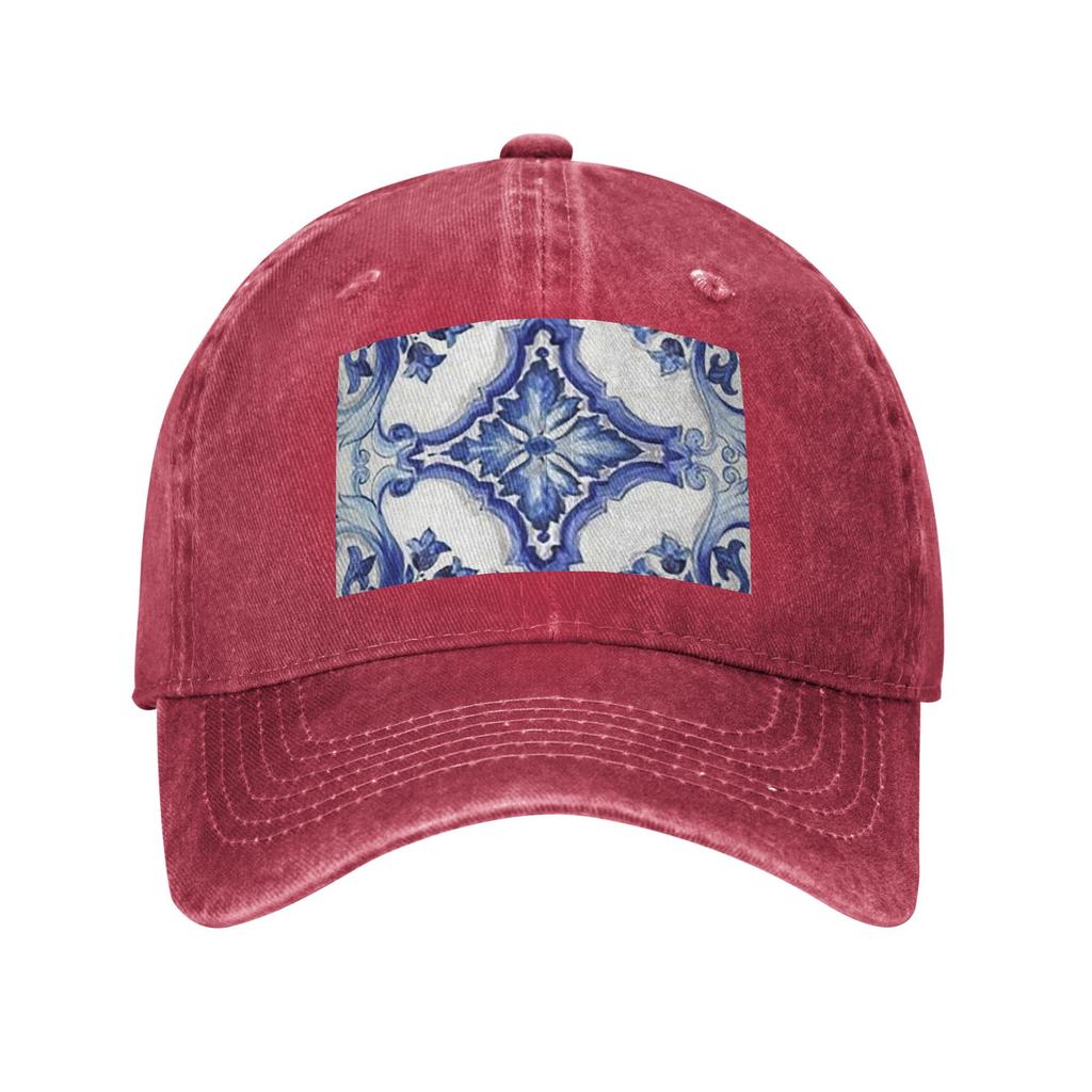 Unisex Baseball Hats Blue Ornate Floral Mediterranean Sicilian Tile Denim Outdoor Baseball Caps Hip Hop Cap Casquette