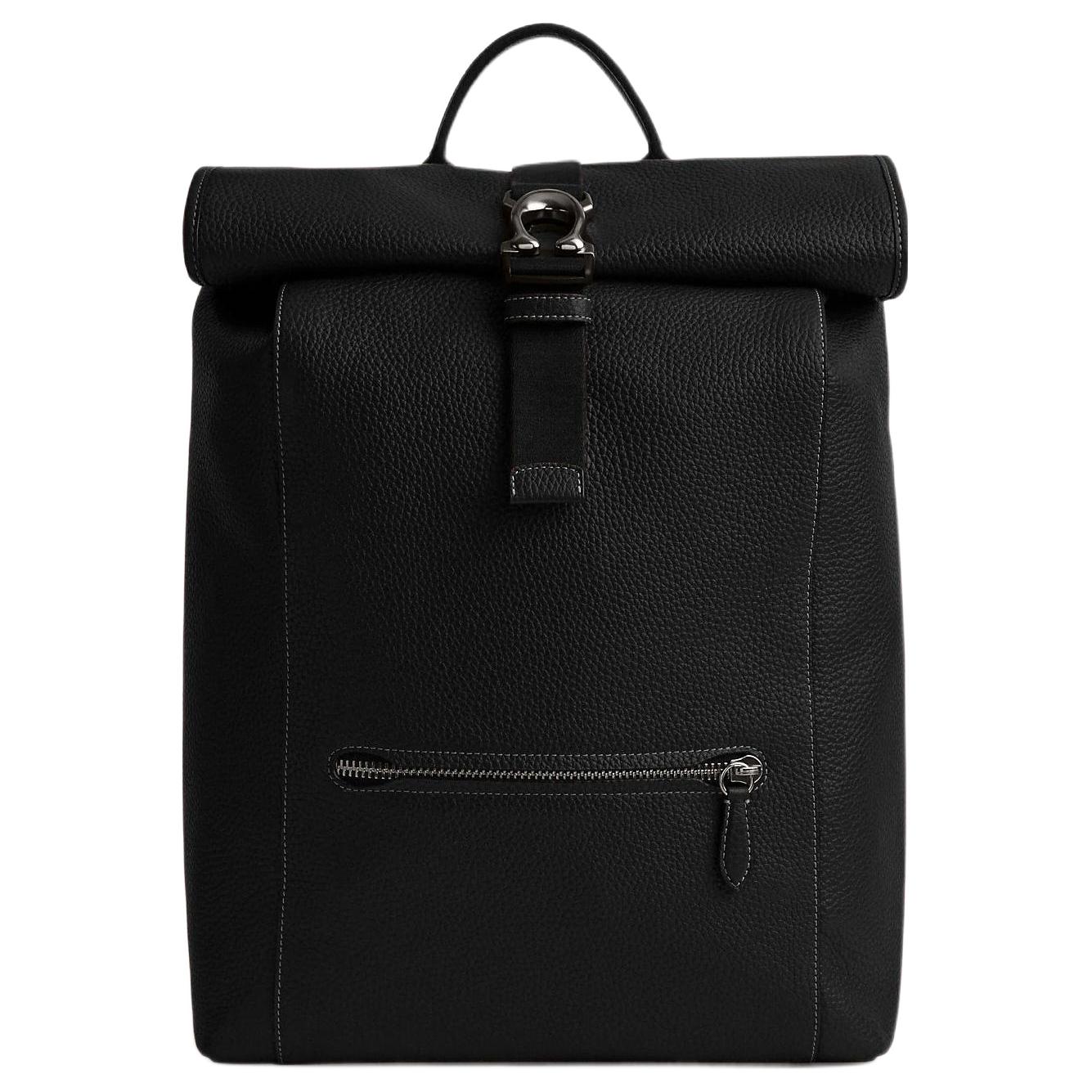 

Coach 30 Solid Color Logo Lock Buckle Roll Top Multi-Functional Pocket Pebble Grain Leather Backpack Men Backpack Black CJ834-BLK Basic Set (Bag+Dust Bag)