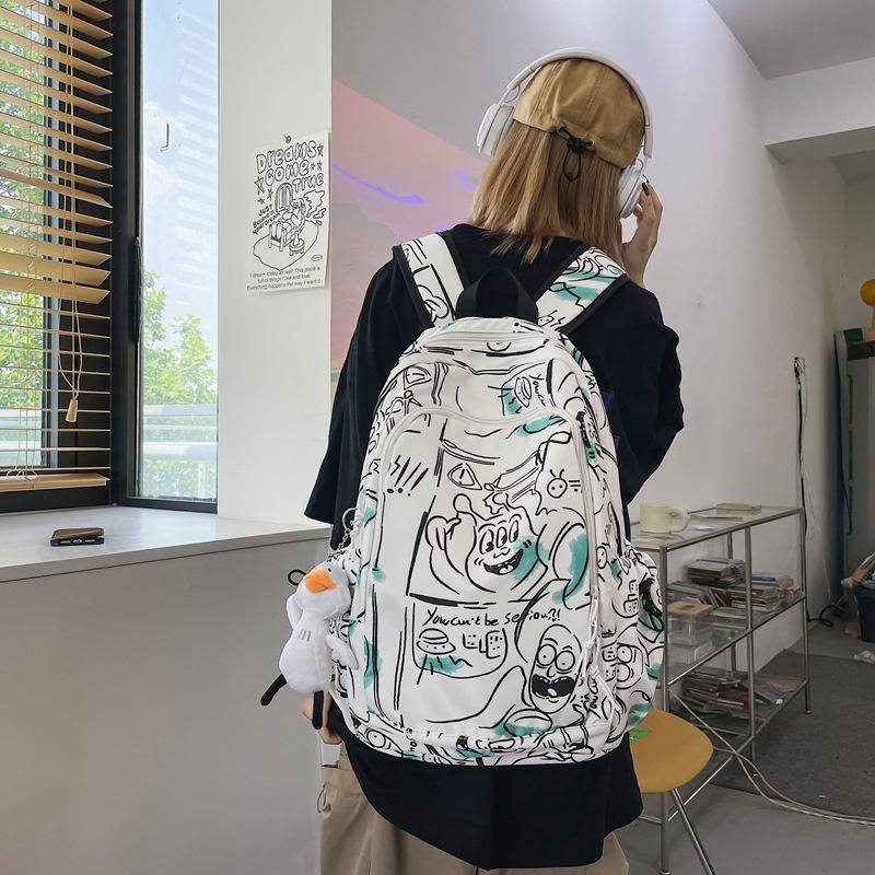 Fashion graffiti print schoolbag female cool backpack simple college high school backpack