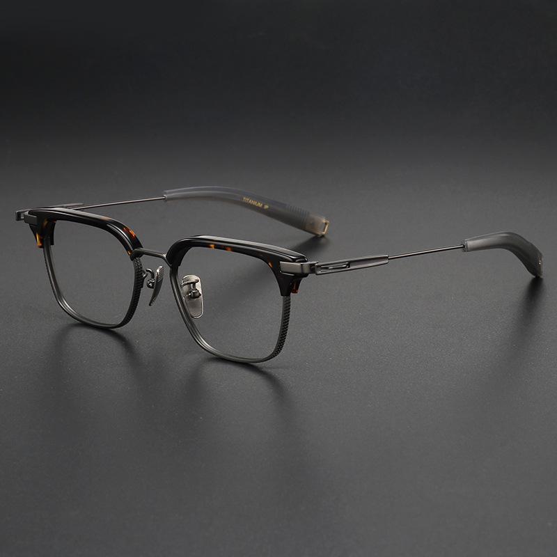 Men s Retro Titanium & Acetate Glasses Frame - Ultra-Light, Square, Wide Fit, Black, Japanese Style Myopia Glasses