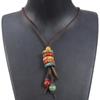 Handmade Ceramic Necklace Adjustable Length Multi Color Beads Leaf Pendants Vintage Style Sweater Chain for Women