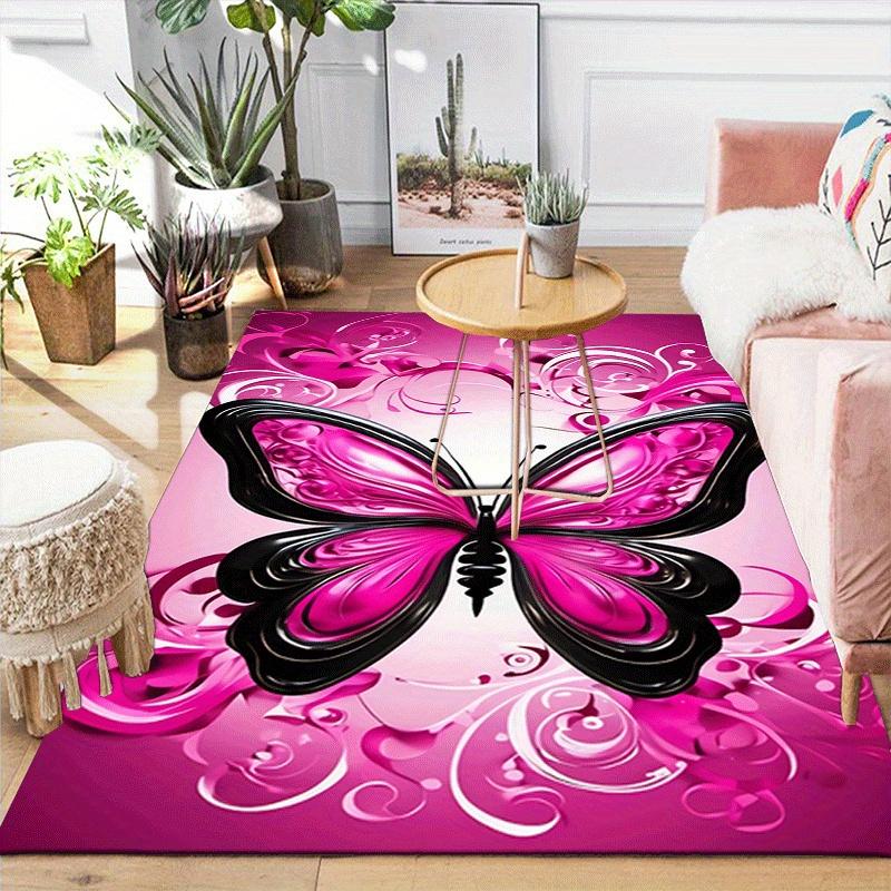 1pc Pink Butterfly Print Design Area Rug - Soft, Anti-Slip, and Durable Gaming Room Decor for Bedroom