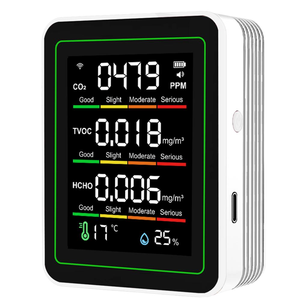 5-in-1 Indoor Air Quality Monitor Temperature Humidity Detector CO2 TVOC HCHO Tester Air Quality Detector for Home Office