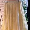 Japanese Mori Girl Spring Summer Women Sweet Skirt High Waist Light Yellow Embroidery Floral Skirt Soft Cotton Elegant Ladies' Skirt