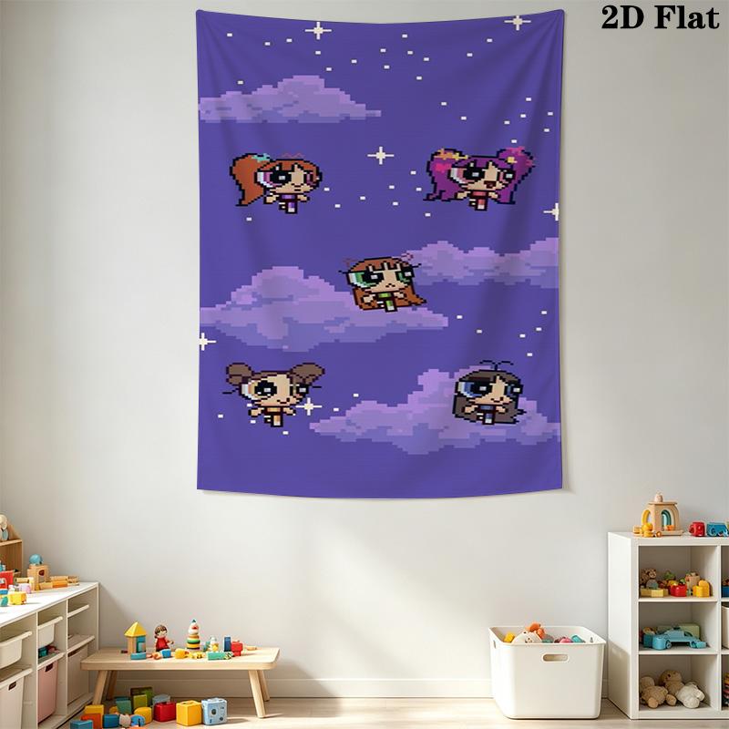 The Powerpuff Girls Games Pattern Home Decor Tapestry, Wall Hanging, Decorative RV Wall Cloth.MGT0918418