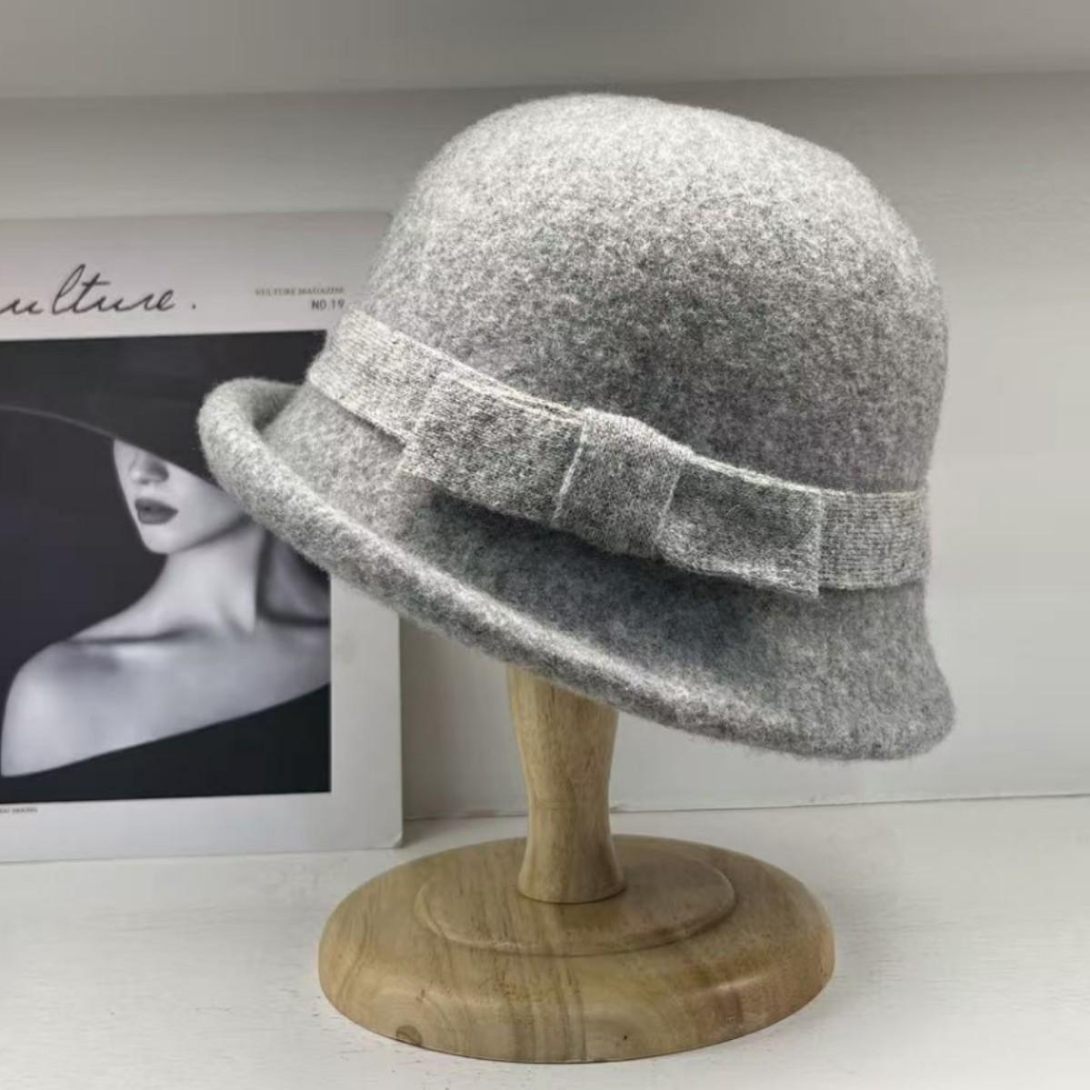 

Hepburn soft wool top hat women s autumn and winter French temperament basin hat bow dome fisherman hat foldable M（55-58cm） сірий колір