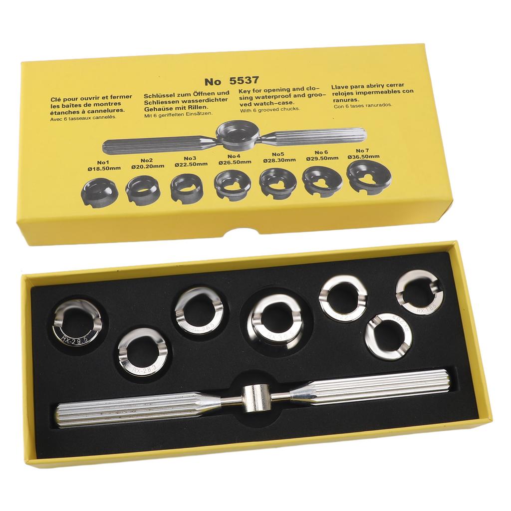 5537 Watch Back Case Opener Closer Kit Portable Alloy 1pc Wrench 7pcs Grooved Chucks for Watch