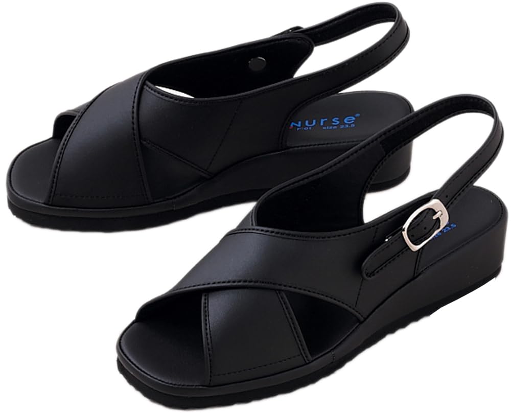 Fuji Rubber Nurse Crossover Sports Size 3E Women's Sandals, Black, 25.0 cm,