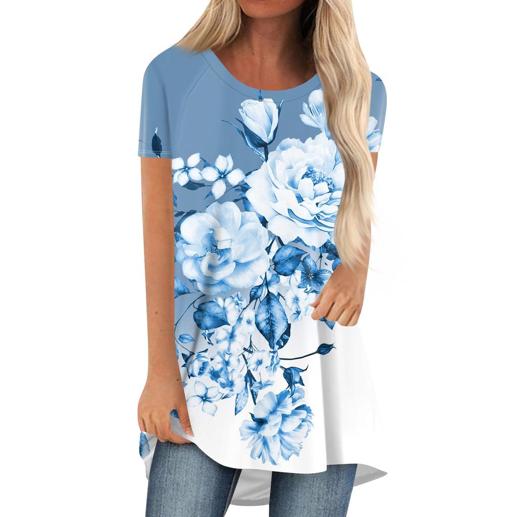 Summer Floral Flower 3D Print Long T-Shirts Women Casual Streetwear Short Sleeve T Shirt Oversized Y2K Tees Tops Woman Clothing