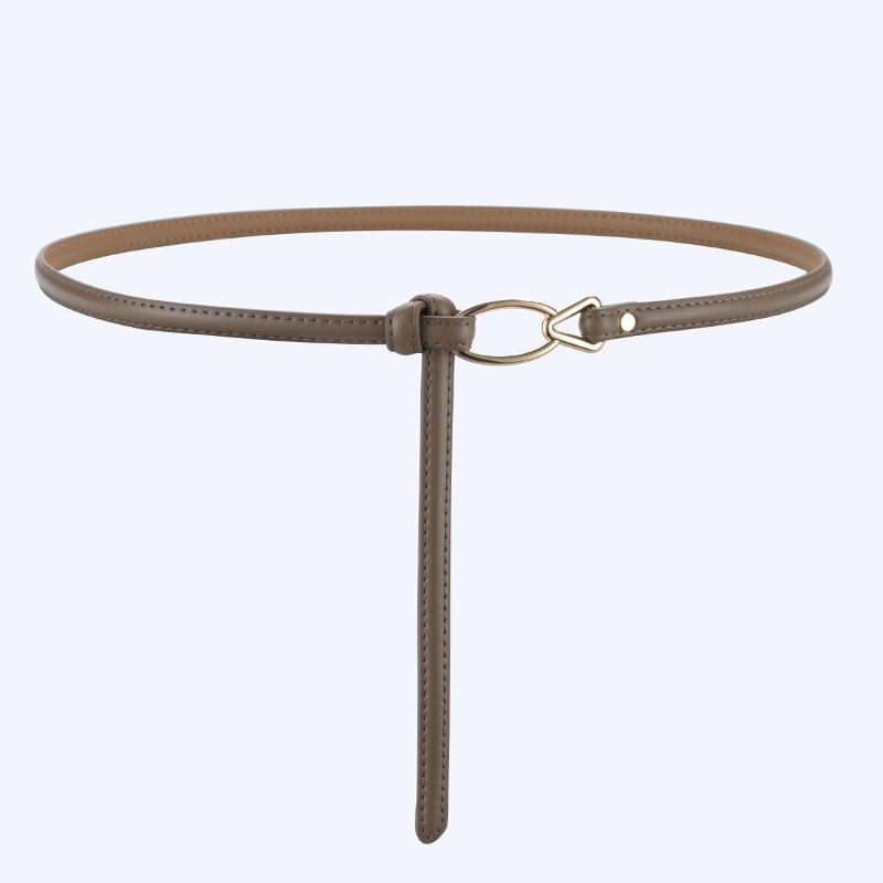 No Hole Knotted Thin Belt, Veterinary Leather Women's Decoration Versatile Dress for Women Real Cowhide Women's Trousers