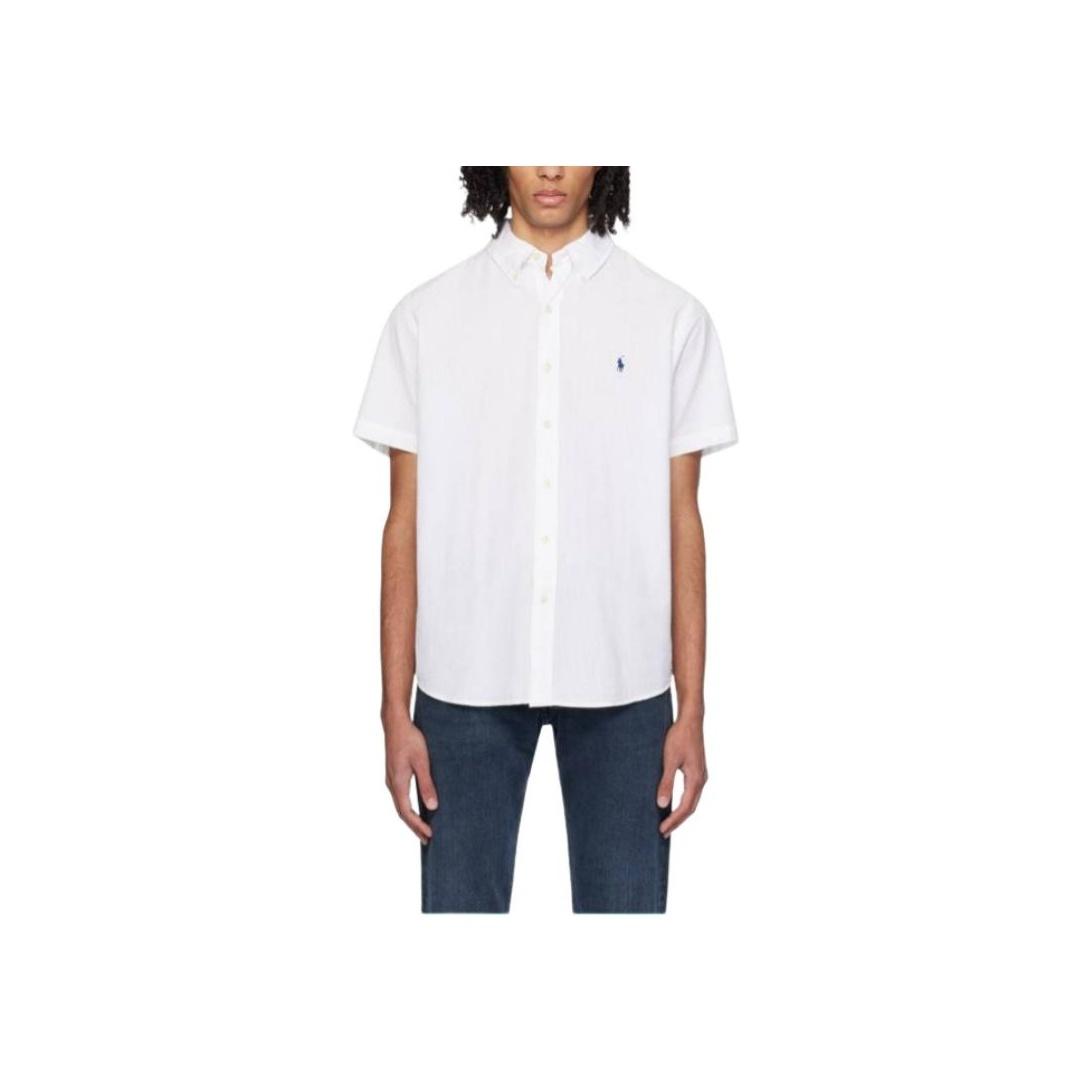 

Polo Ralph Lauren однобортная рубашка с коротким рукавом и заостренным воротником, цвет белый, мужские рубашки 710899536-001 L