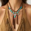 Bohemian Turquoise Pendant Woven Fringed Necklace, Vintage Ethnic Velvet Collarbone Chain