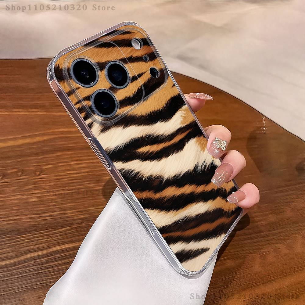 Fashion Tiger Leopard Print Phone Case iPhone17 16 15 14 13 12 11 Pro Max Plus Mini Clear Full Back Cover Silicone Soft Shell